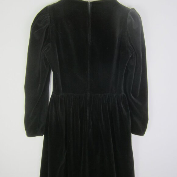 Vtg Laura Ashley Women S Black Velour Velvet LS Maxi Dress Waist 28" Fit Flare - Picture 8 of 10